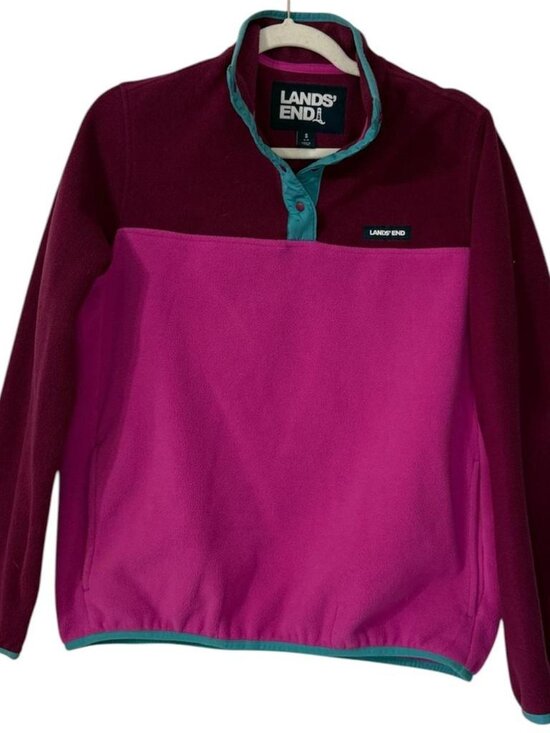 lands-end Tops - Lands End Pink And Maroon Heritage Fleece Snap Neck Pullover